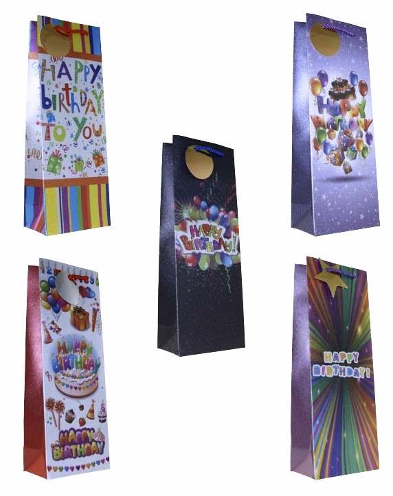 Emballages-bouteille (x10 assortis) Fr. 3.90/pce "Happy birthday"